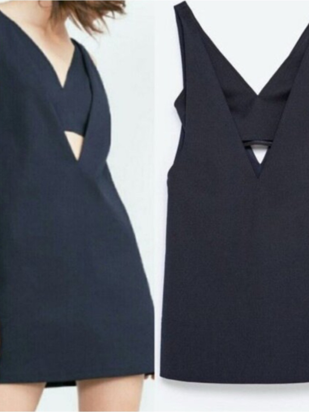 Zara Trafaluc Navy PInafore Mini Dress L Cut Out Peep Bralette Sleeveless